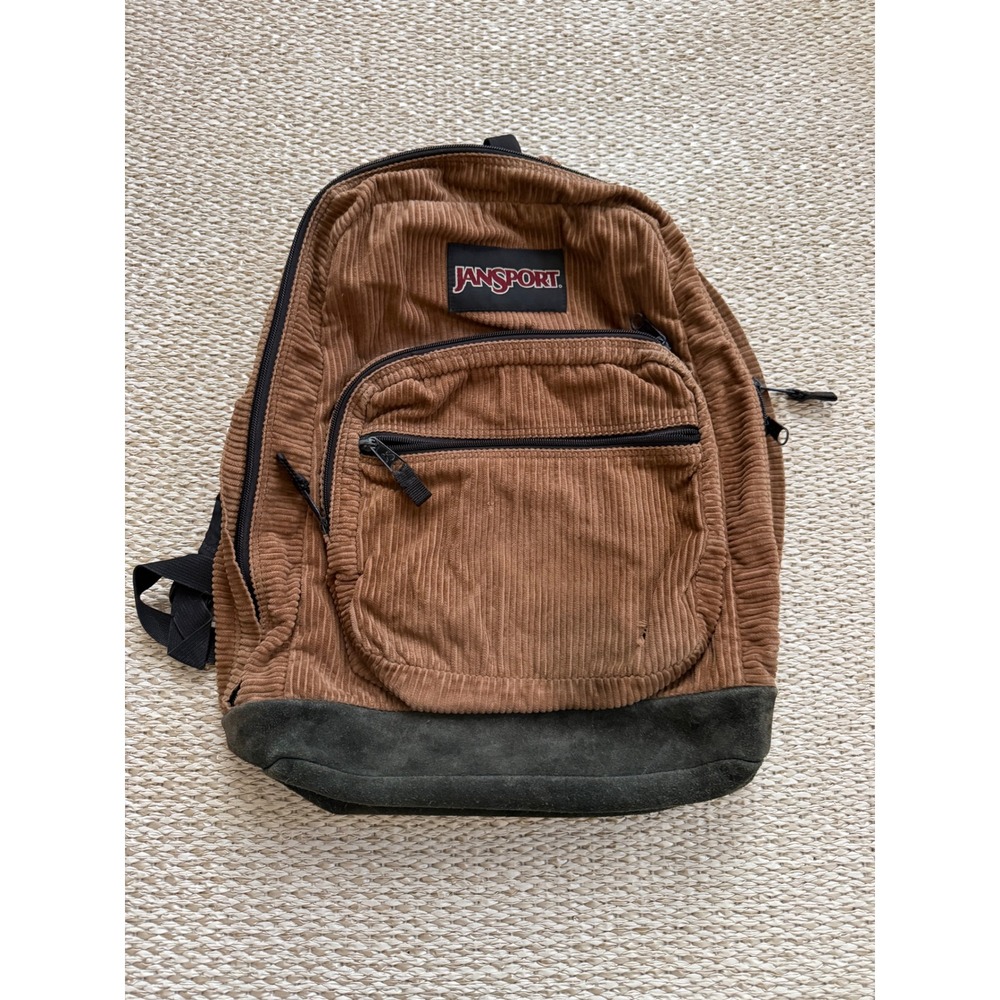 Vintage JanSport Corduroy Backpack Brown Suede Bottom 90s Retro School Bag